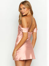 Summer Dress Mini Dresses Pink Bateau Neck Satin Fabric Beach Dress